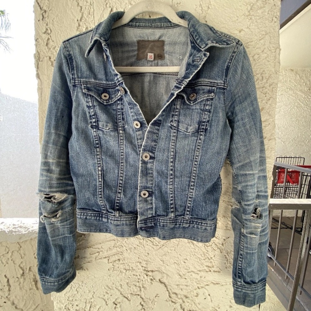 Vtg Thrashed Adriano Goldschmied  distressed Light Wash Denim Jacket womens xs